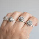 Mandala Ring, Round Labradorite Circle Ring, Silver Dot Ring