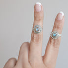 Mandala Ring, Round Labradorite Circle Ring, Silver Dot Ring