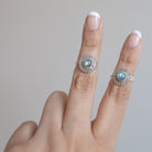 Mandala Ring, Round Labradorite Circle Ring, Silver Dot Ring