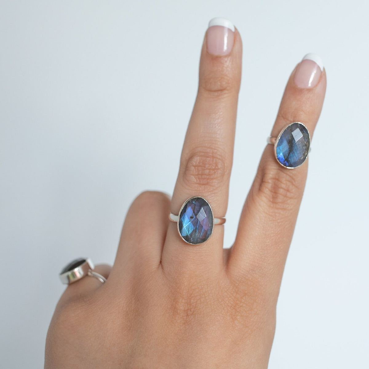 Rainbow Labradorite Crystal Ring, Rose Cut Labradorite Sterling Ring