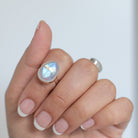 Rainbow Moonstone Crystal Ring, Rose Cut Moonstone Sterling Ring