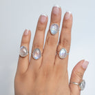 Rainbow Moonstone Crystal Ring, Rose Cut Moonstone Sterling Ring
