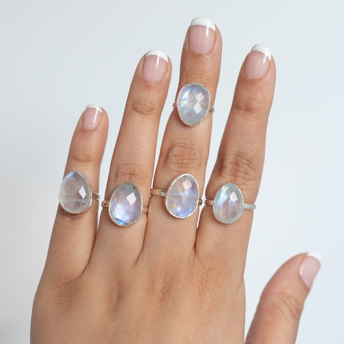 Rainbow Moonstone Crystal Ring, Rose Cut Moonstone Sterling Ring