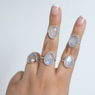 Rainbow Moonstone Crystal Ring, Rose Cut Moonstone Sterling Ring