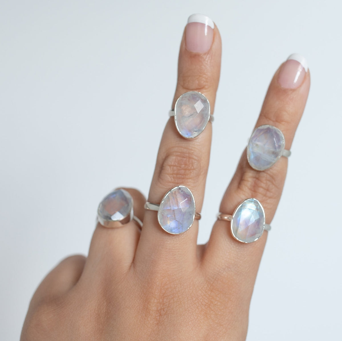Rainbow Moonstone Crystal Ring, Rose Cut Moonstone Sterling Ring