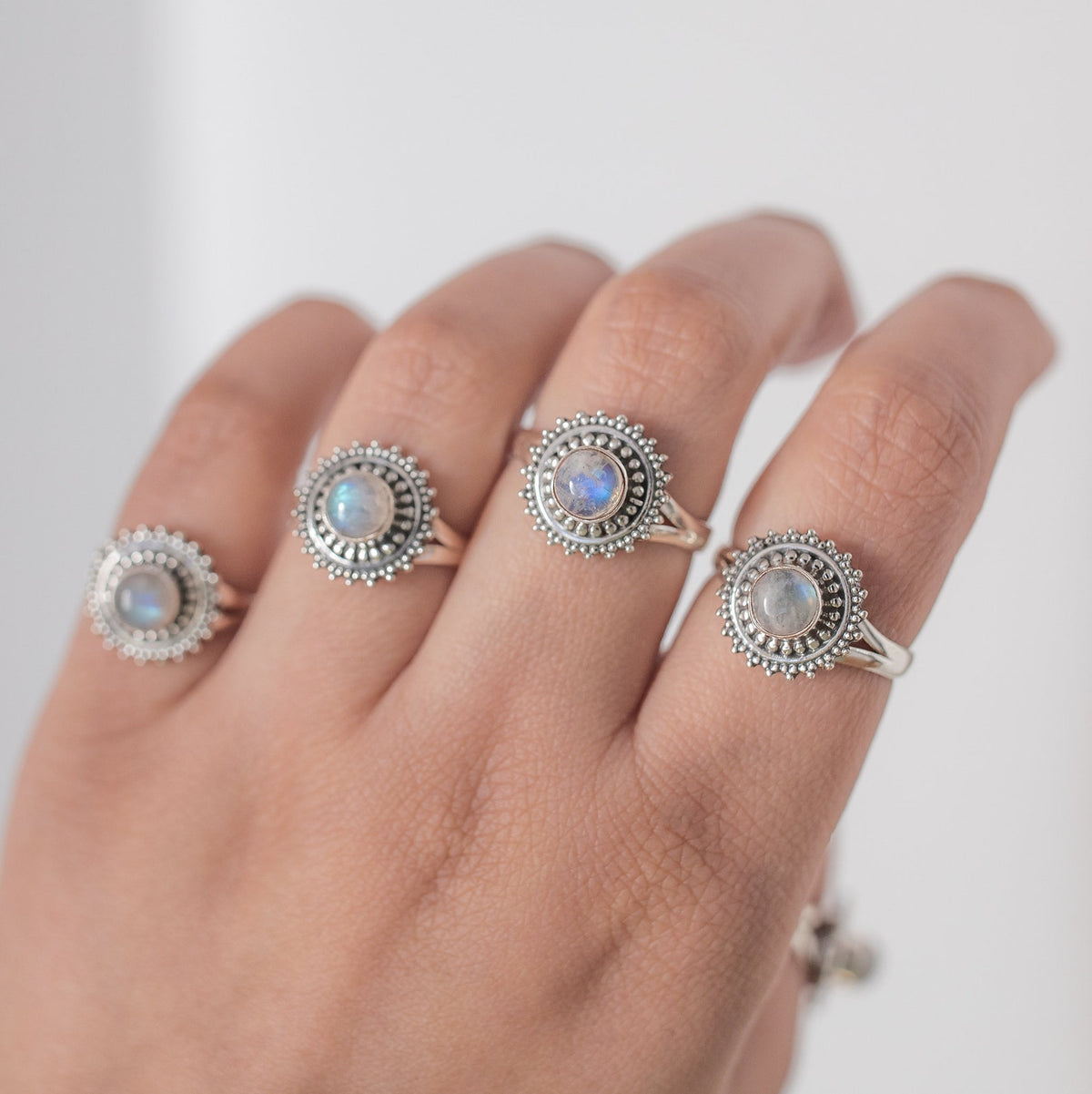 Round Moonstone Boho Statement Ring in Sterling Silver