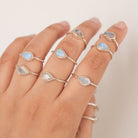 Minimalist Rainbow Moonstone Ring, Pear Moonstone Birthstone Ring