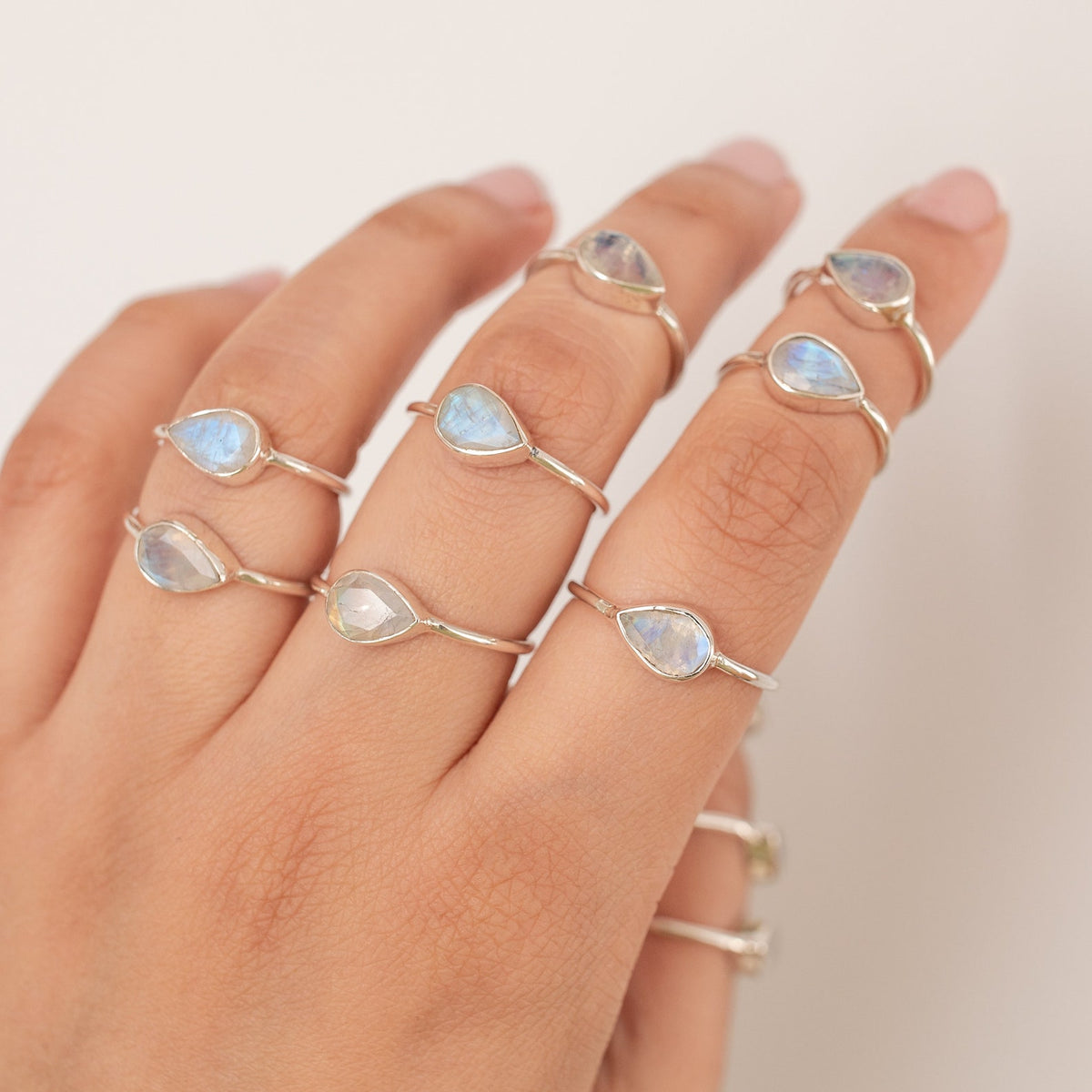 Minimalist Rainbow Moonstone Ring, Pear Moonstone Birthstone Ring