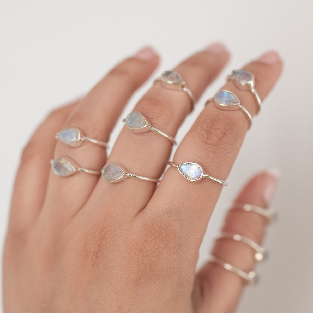 Minimalist Rainbow Moonstone Ring, Pear Moonstone Birthstone Ring