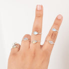 Minimalist Rainbow Moonstone Ring, Pear Moonstone Birthstone Ring