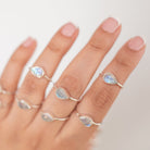 Minimalist Rainbow Moonstone Ring, Pear Moonstone Birthstone Ring