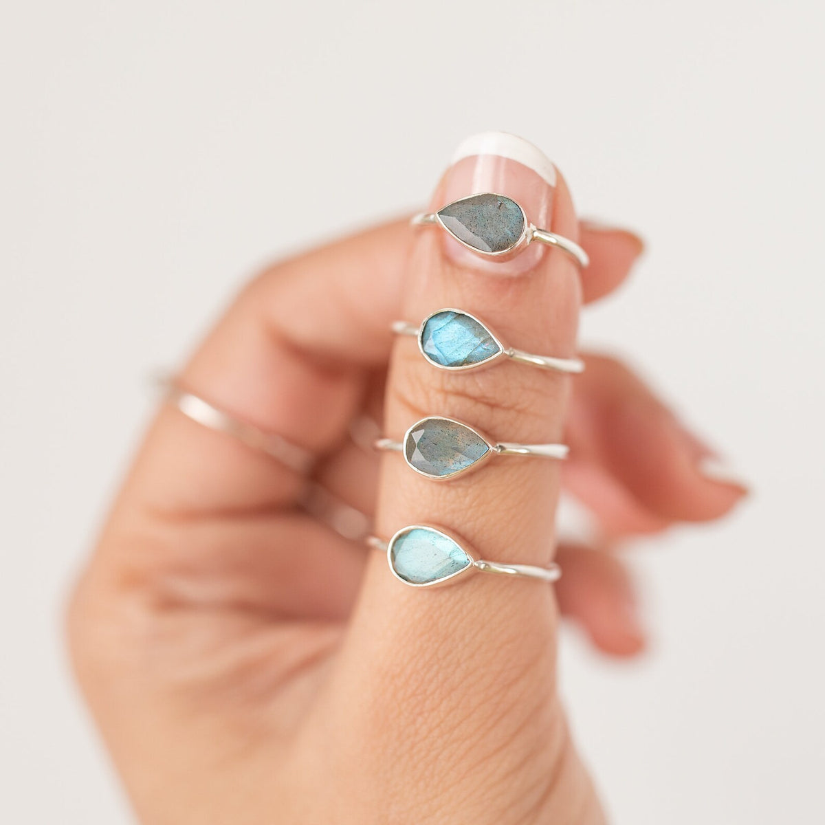 Minimalist Labradorite Ring, Pear Labradorite Ring