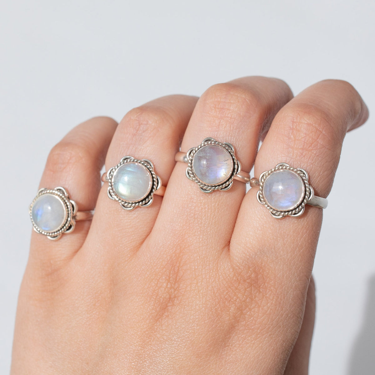 Round Moonstone Ring - Round Rainbow Moonstone Sterling Silver Ring