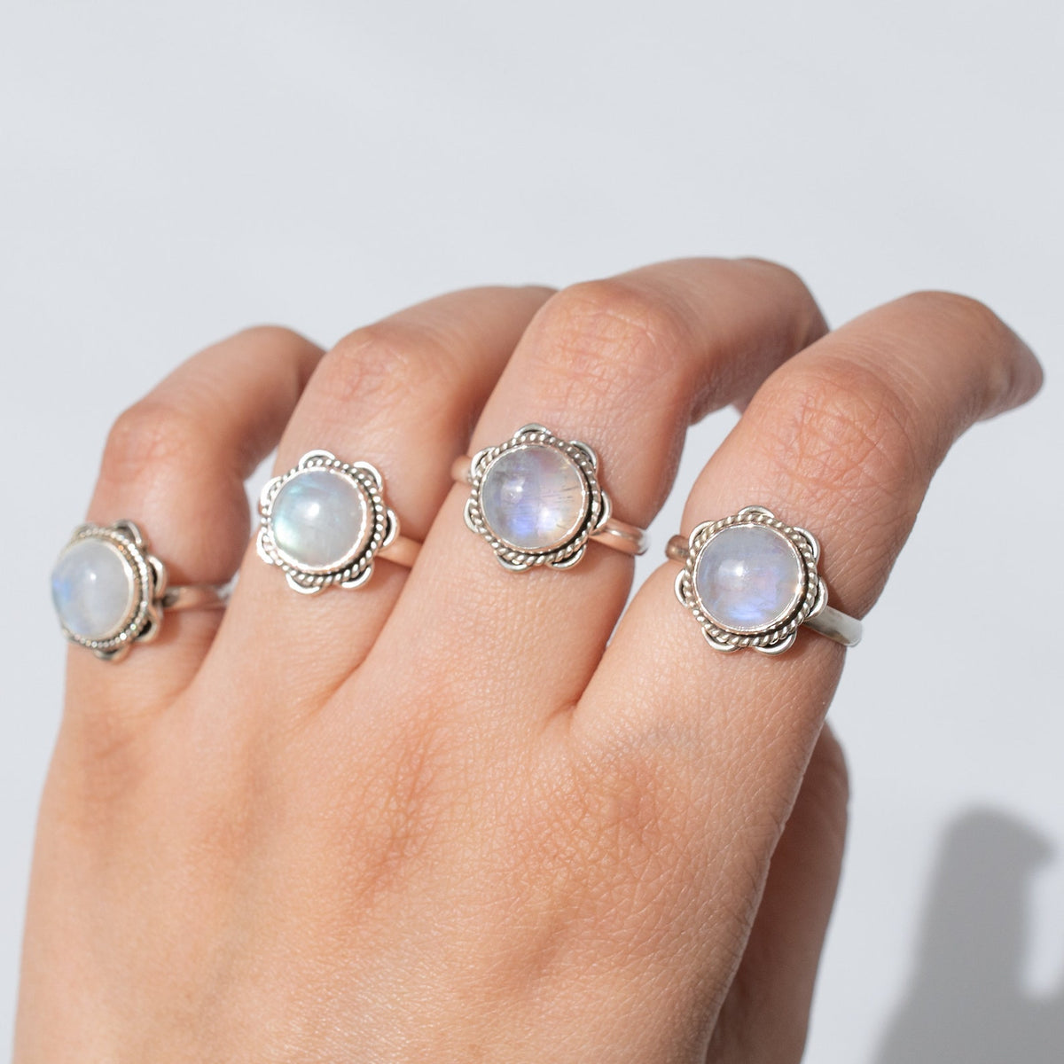 Round Moonstone Ring - Round Rainbow Moonstone Sterling Silver Ring