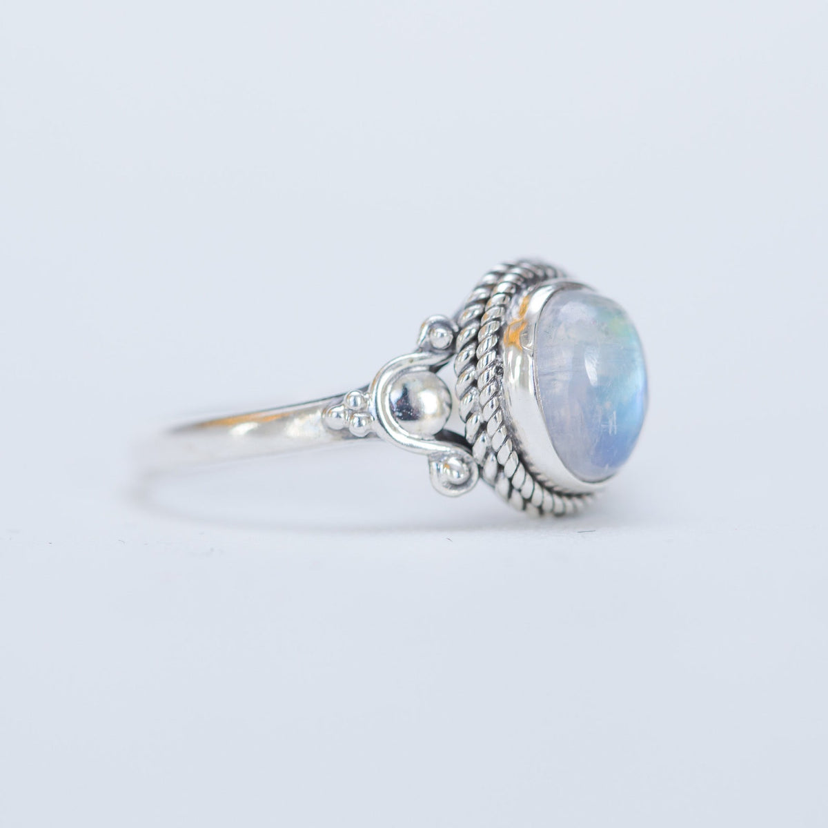 Blue Moonstone Ring, Delicate Silver Ring