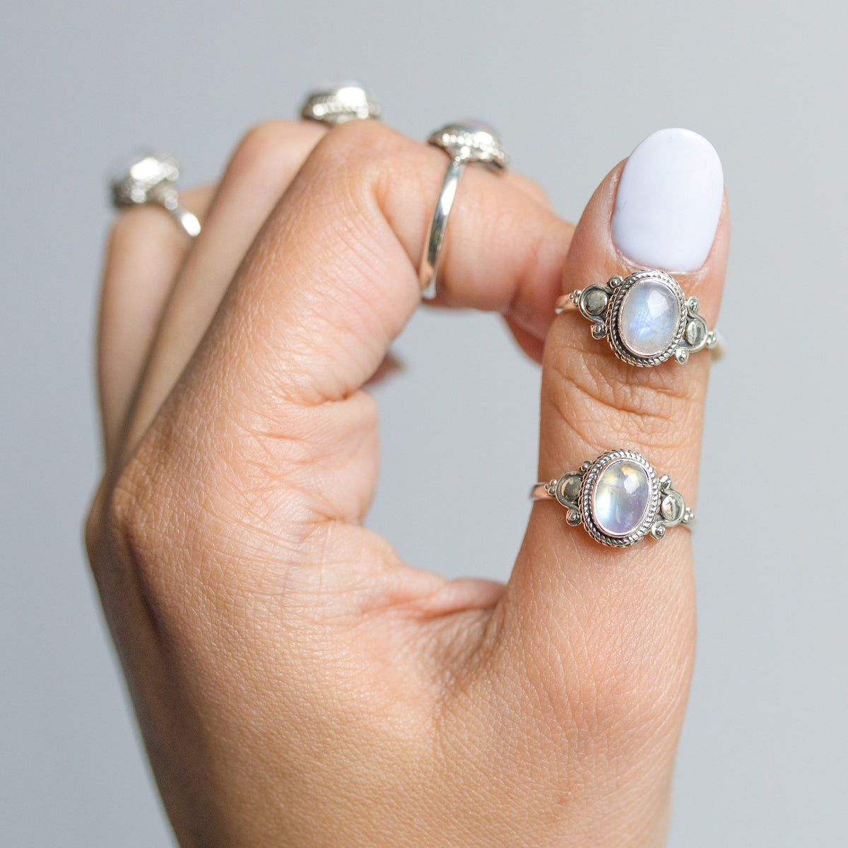 Blue Moonstone Ring, Delicate Silver Ring