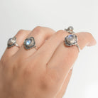 Blue Oval Moonstone Ring, Delicate Silver Ring