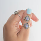 Blue Oval Moonstone Ring, Delicate Silver Ring
