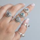 Mandala Ring, Round Labradorite Circle Ring, Silver Dot Ring