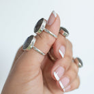 Rainbow Labradorite Crystal Ring, Rose Cut Labradorite Sterling Ring
