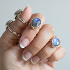 Rainbow Labradorite Crystal Ring, Rose Cut Labradorite Sterling Ring