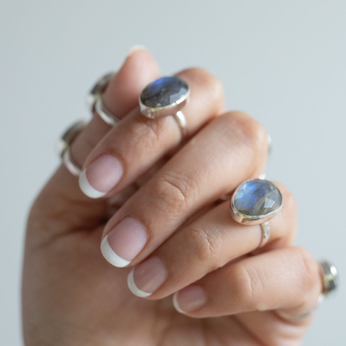 Rainbow Labradorite Crystal Ring, Rose Cut Labradorite Sterling Ring