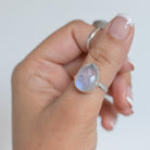 Rainbow Moonstone Crystal Ring, Rose Cut Moonstone Sterling Ring