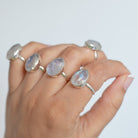 Rainbow Moonstone Crystal Ring, Rose Cut Moonstone Sterling Ring
