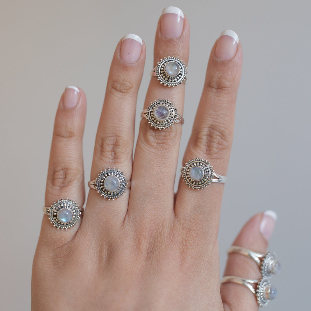 Round Moonstone Boho Statement Ring in Sterling Silver