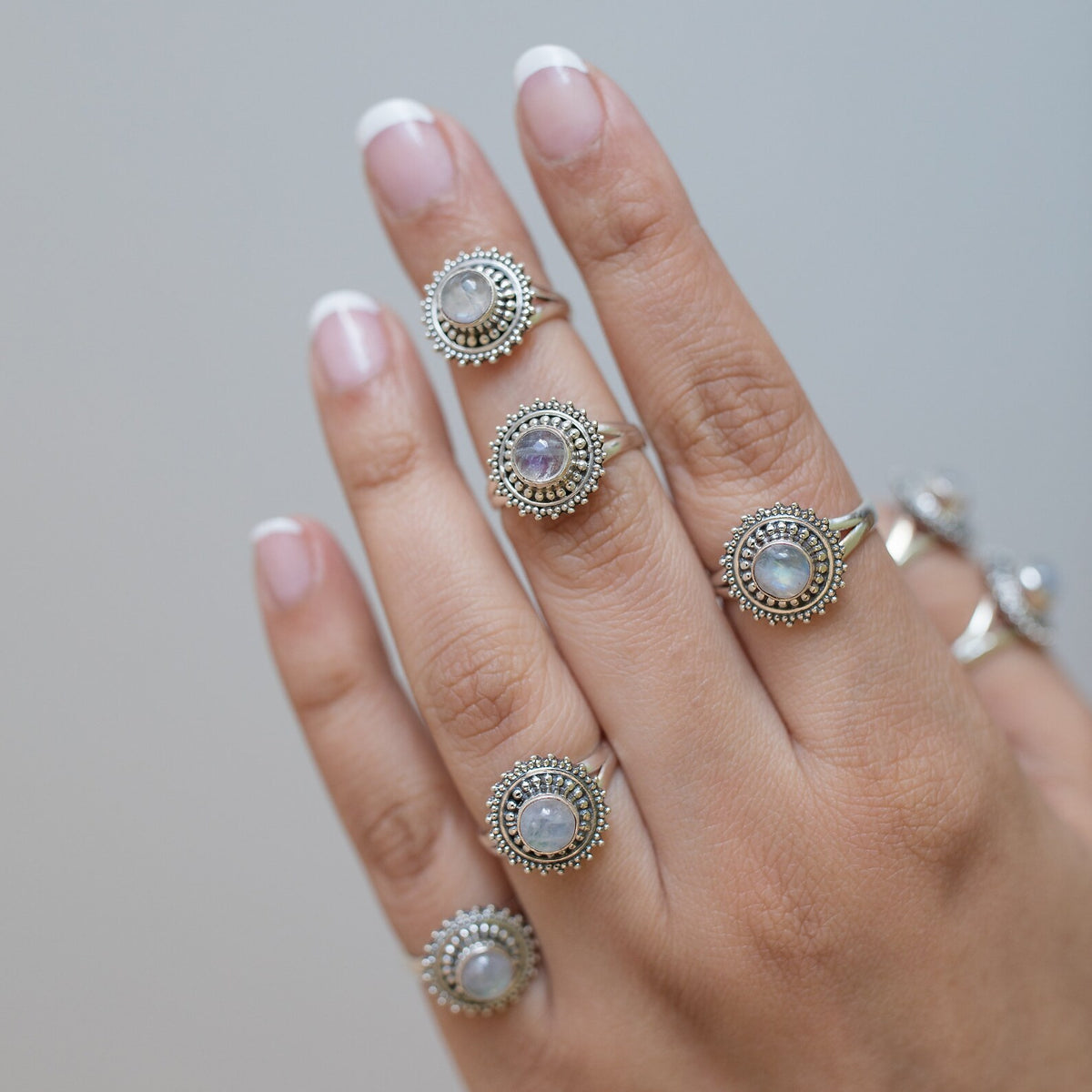 Round Moonstone Boho Statement Ring in Sterling Silver
