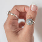 Round Moonstone Boho Statement Ring in Sterling Silver