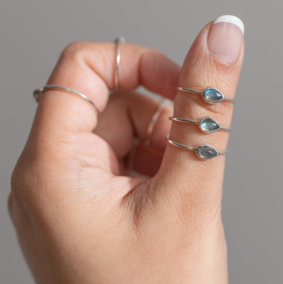 Dainty Labradorite Ring, Teardrop Ring