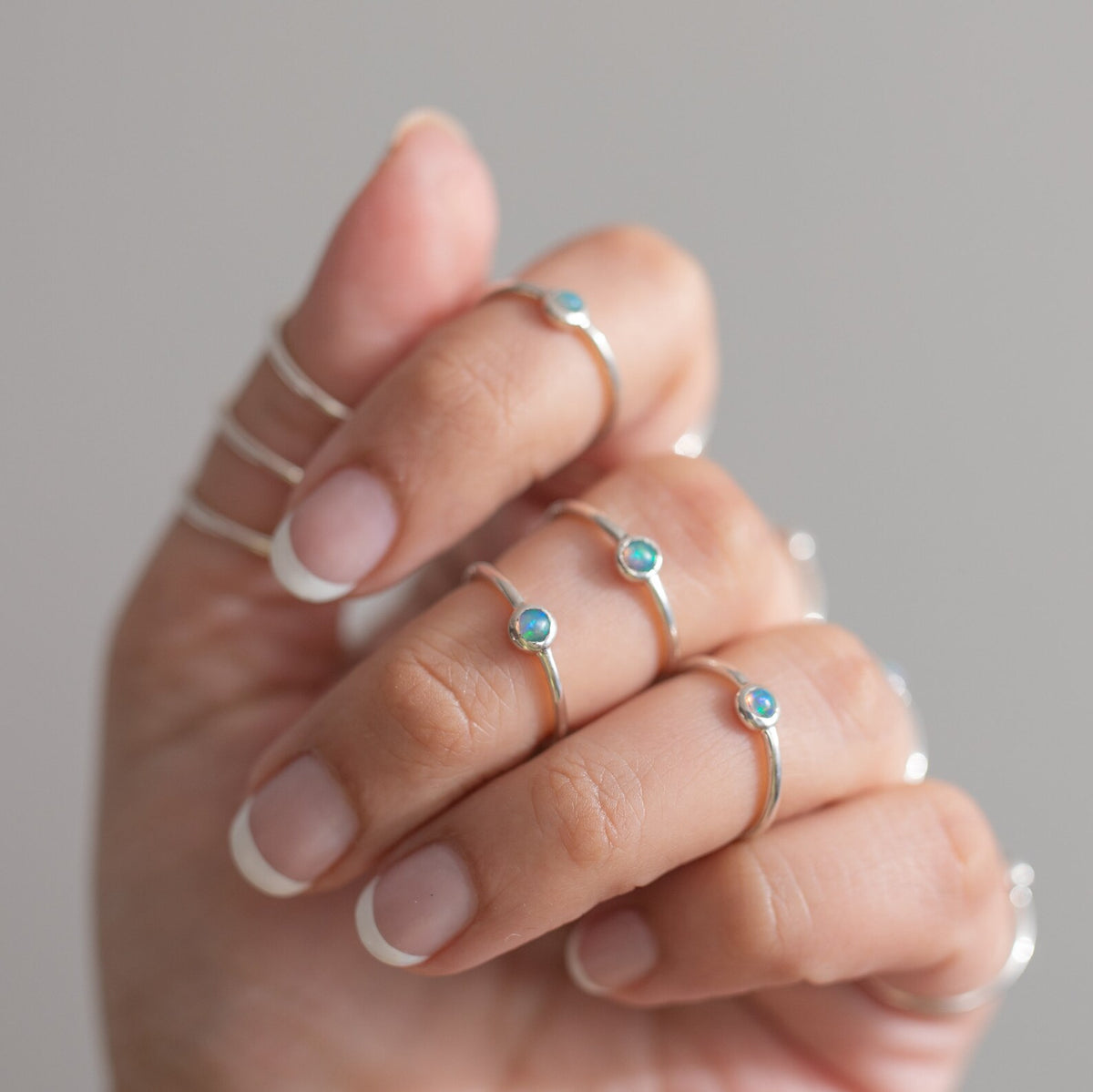 Dainty Opal Sterling Silver Ring, Tiny Ethiopian Opal Ring