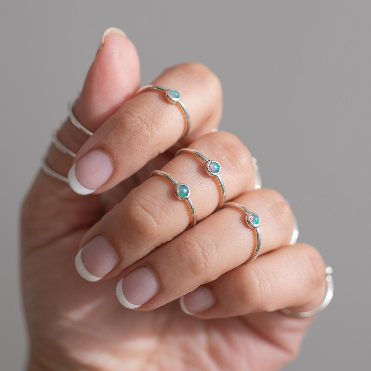 Dainty Opal Sterling Silver Ring, Tiny Ethiopian Opal Ring