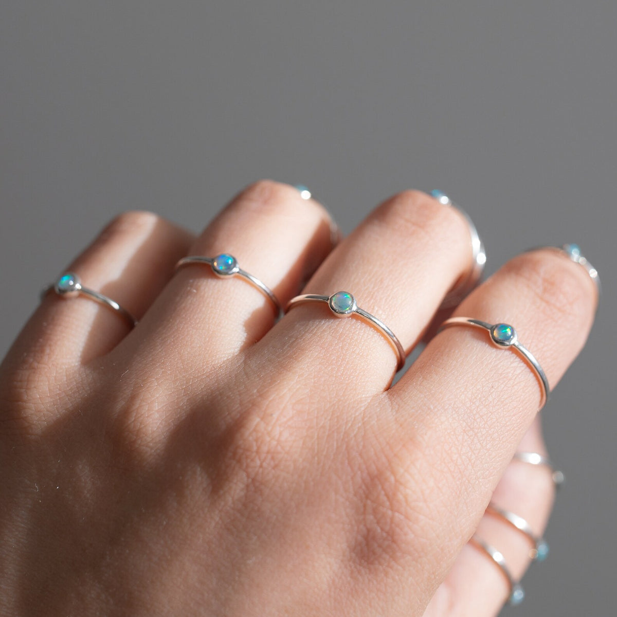 Dainty Opal Sterling Silver Ring, Tiny Ethiopian Opal Ring