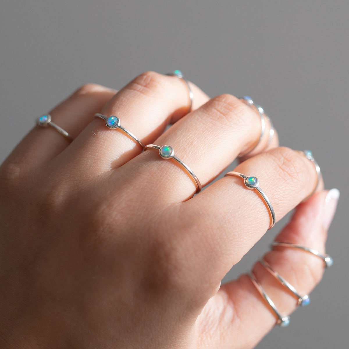 Dainty Opal Sterling Silver Ring, Tiny Ethiopian Opal Ring