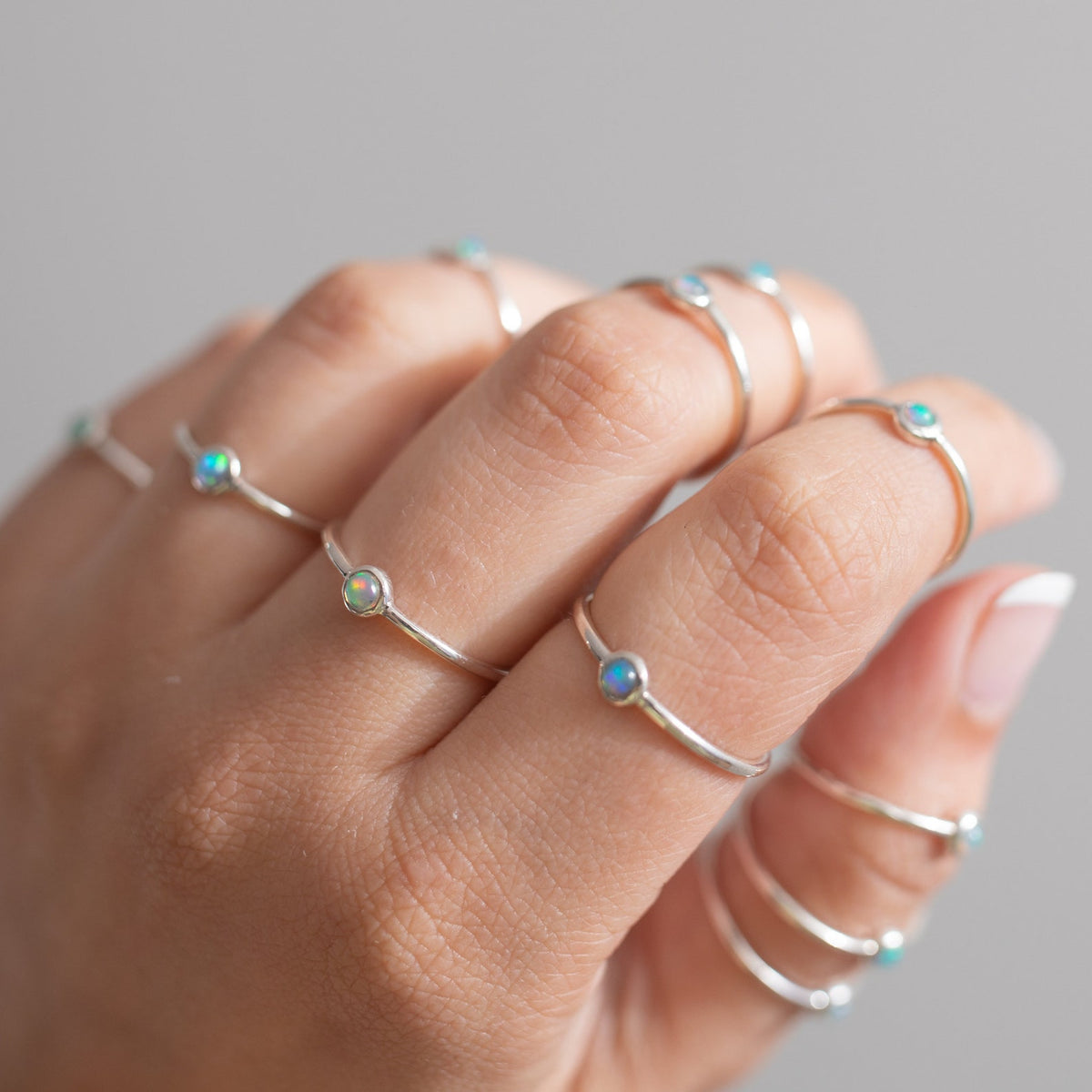 Dainty Opal Sterling Silver Ring, Tiny Ethiopian Opal Ring