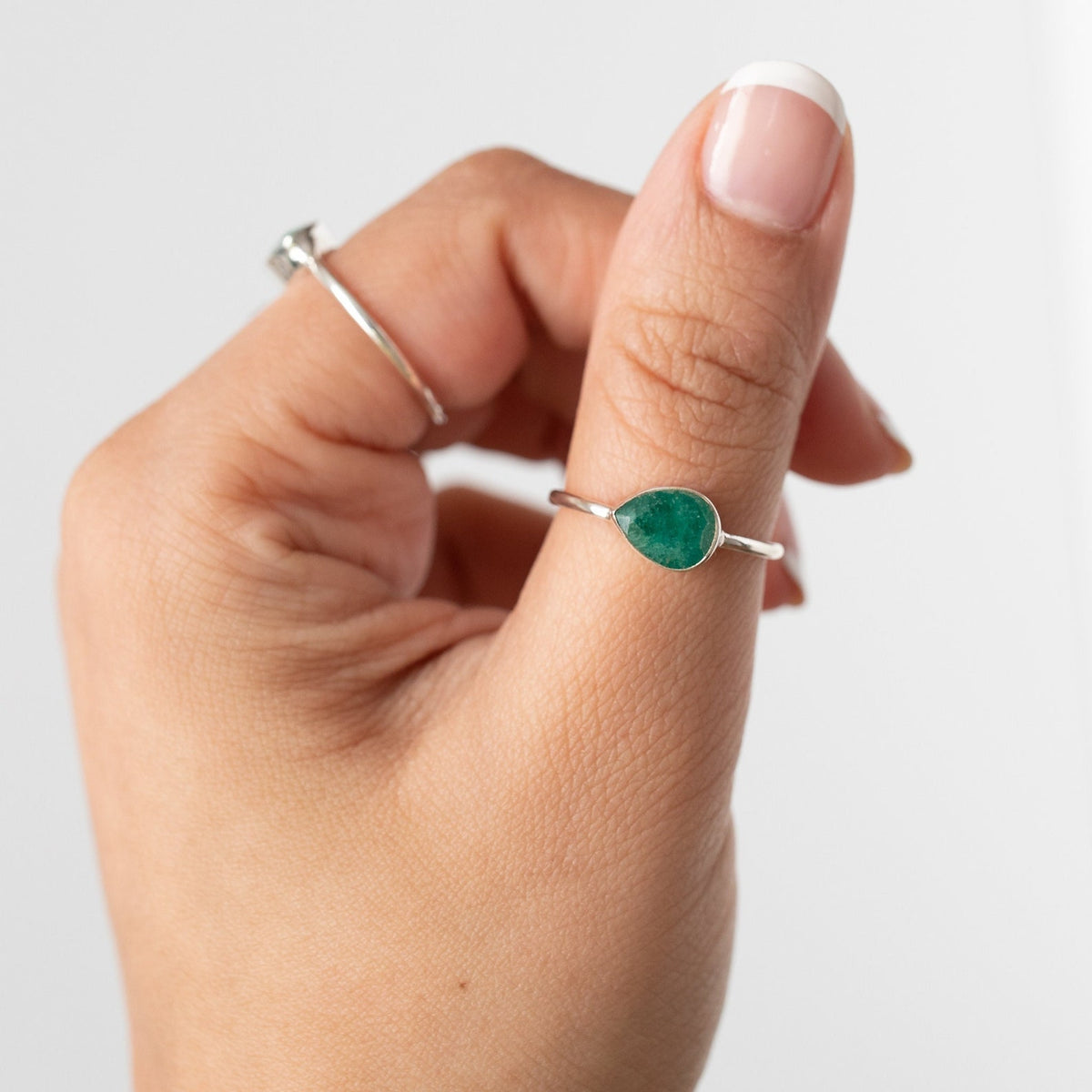 Minimalist Emerald Ring, Pear Emerald Birthstone Ring