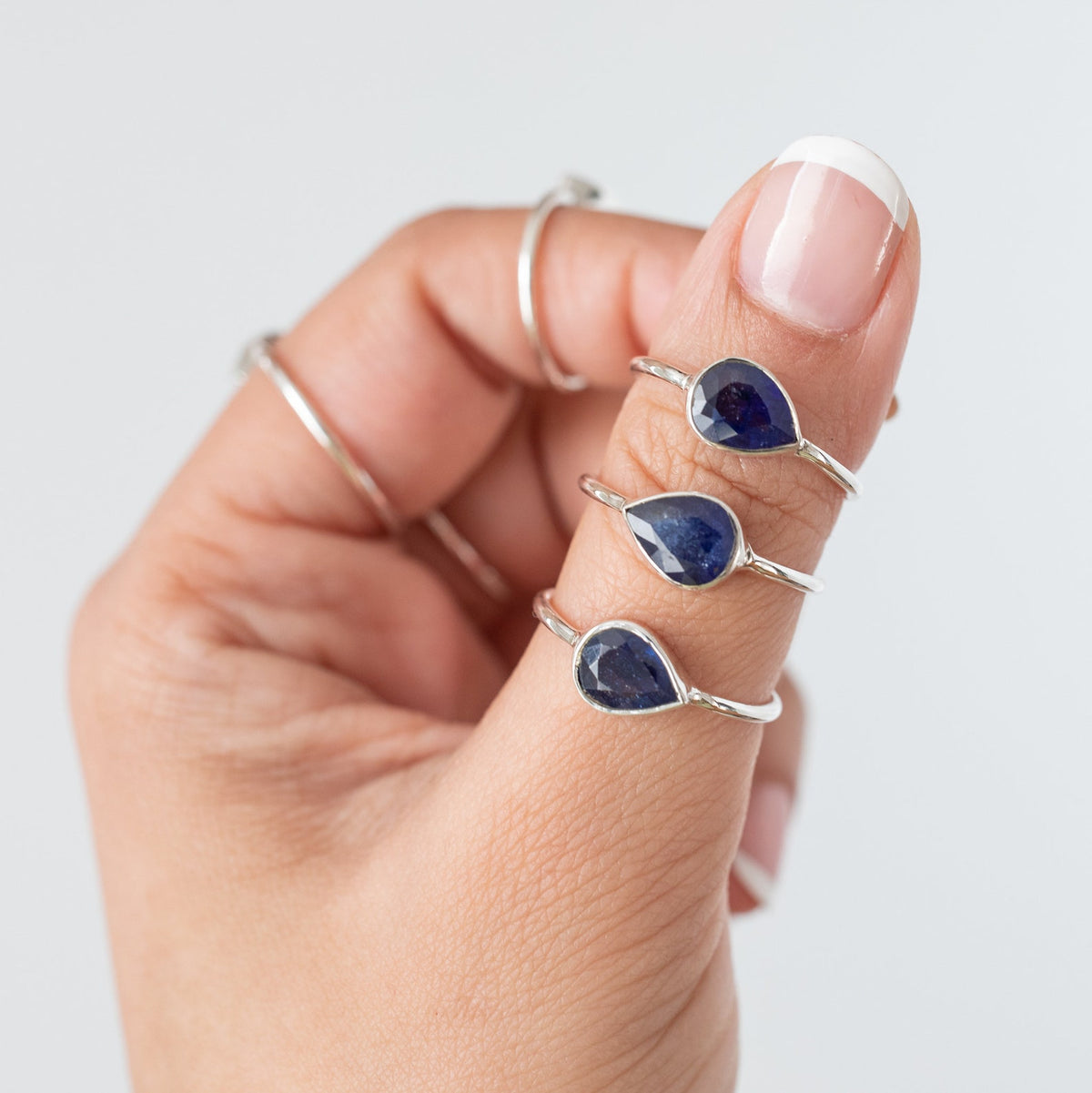 Genuine Sapphire Ring, Pear Sapphire Birthstone Ring