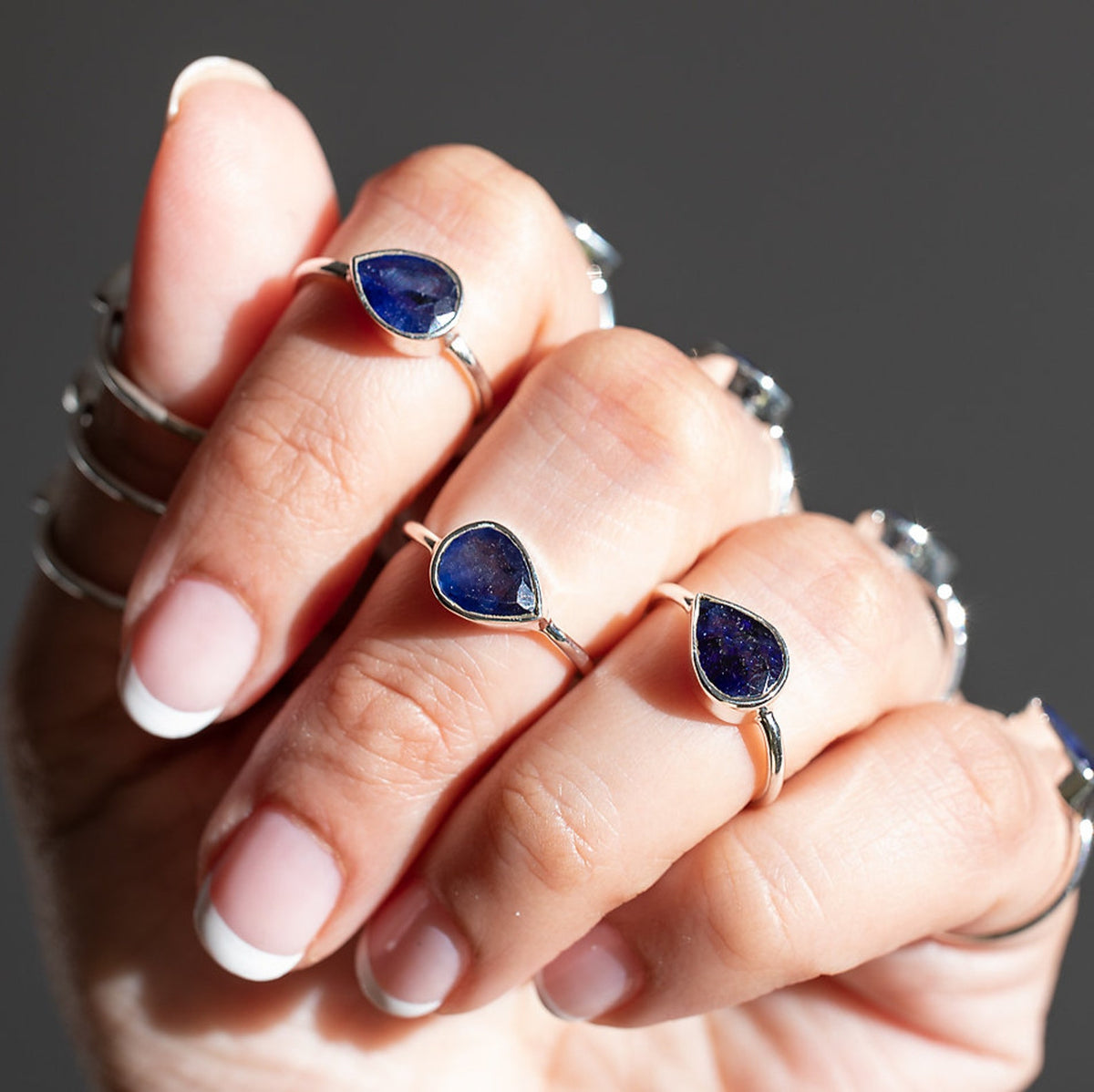 Genuine Sapphire Ring, Pear Sapphire Birthstone Ring