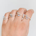 Pear Rainbow Moonstone Adjustable Sterling Silver Ring