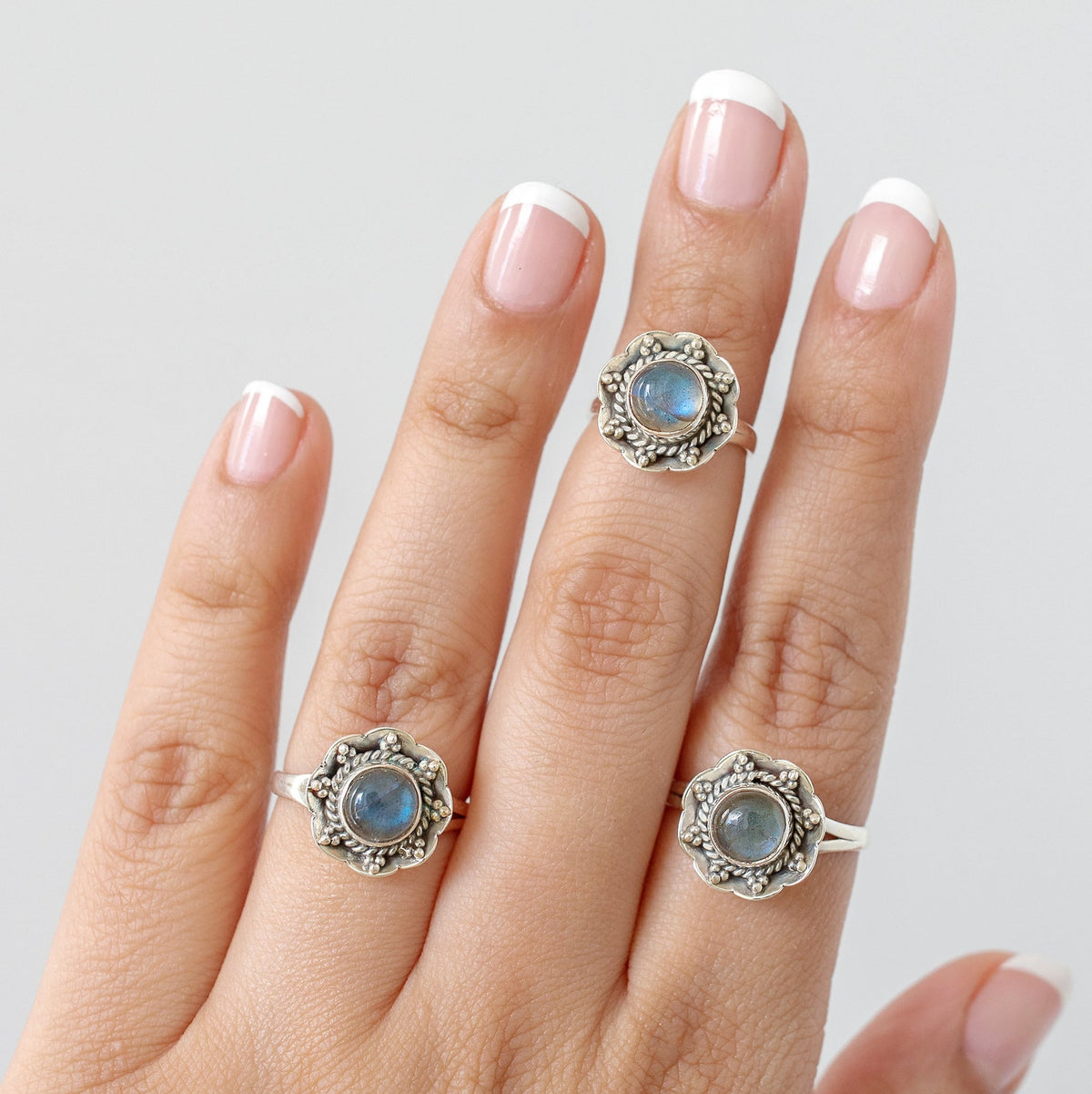 Natural Labradorite Botanical Ring in Sterling Silver