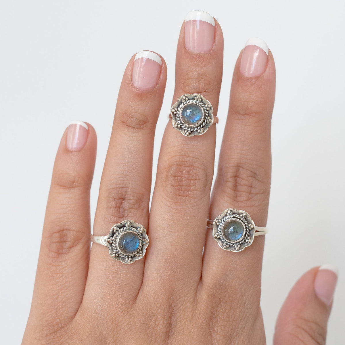Natural Labradorite Botanical Ring in Sterling Silver