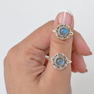 Natural Labradorite Botanical Ring in Sterling Silver