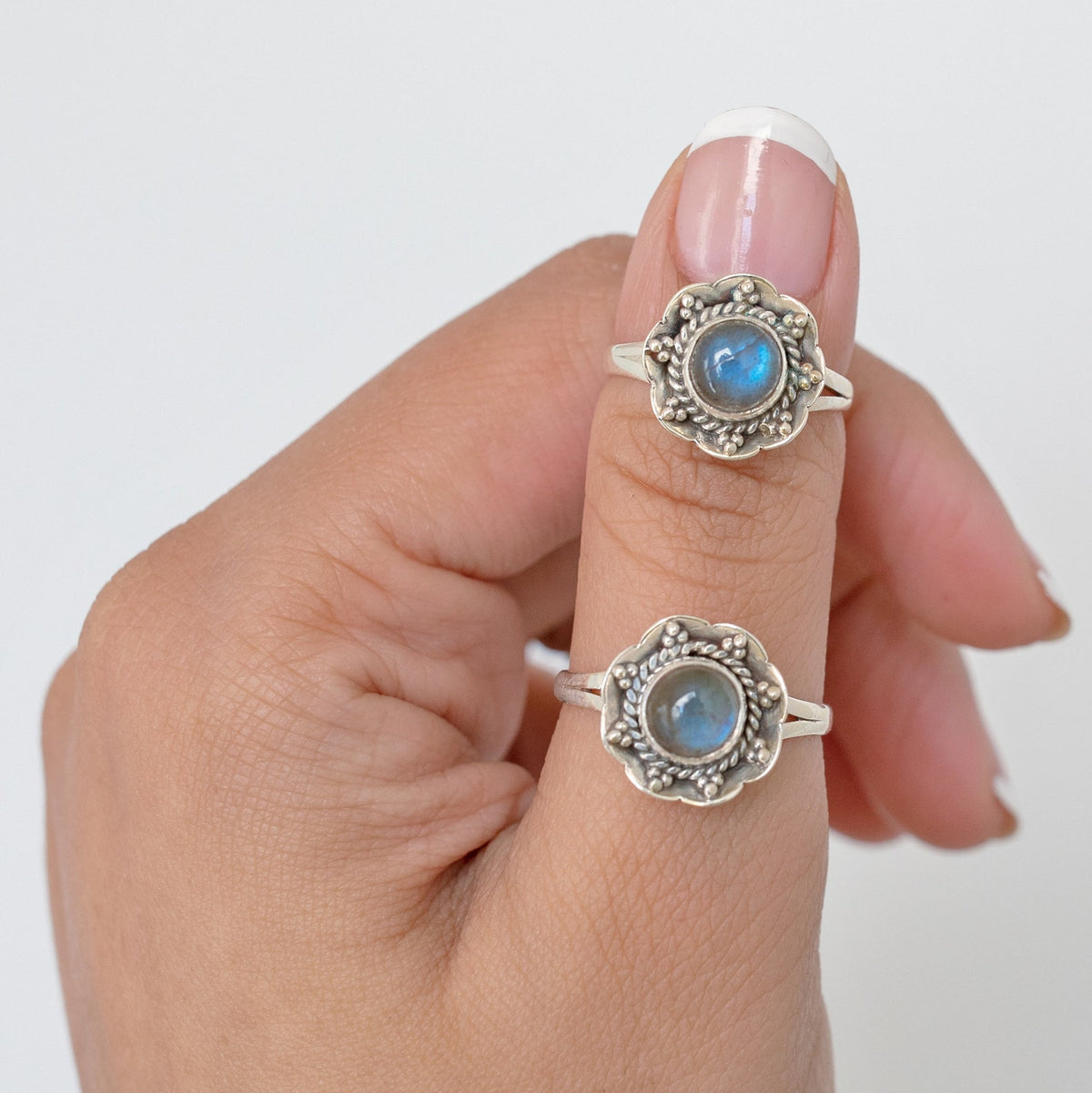 Natural Labradorite Botanical Ring in Sterling Silver