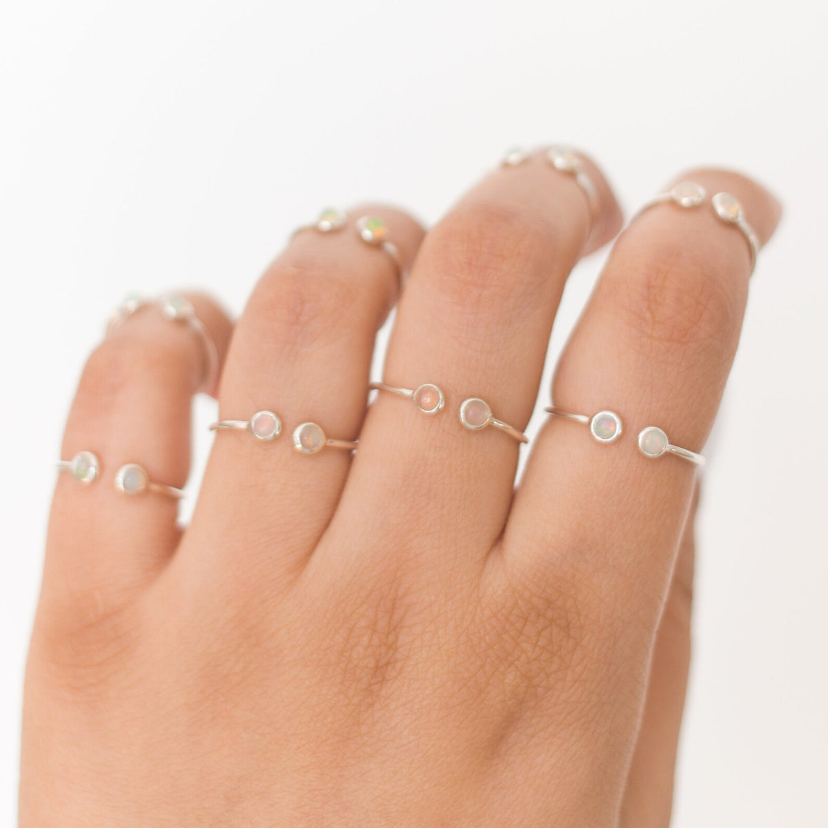 Ethiopian Opal Adjustable Dainty Stacking Ring, Thin Silver Rings