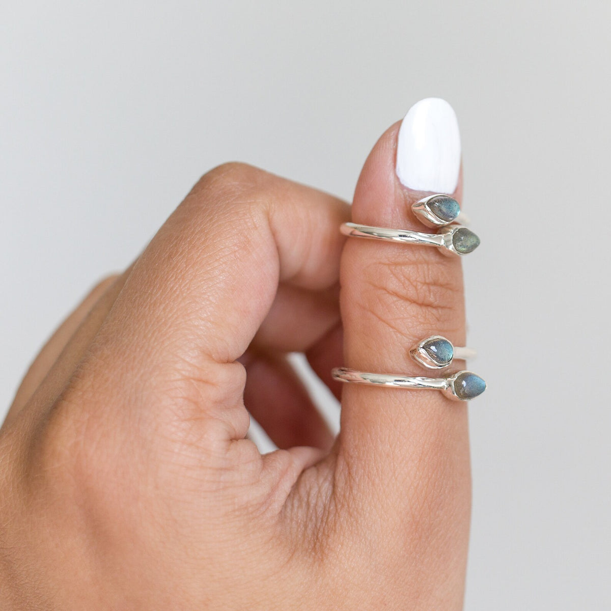 Pear Labradorite Adjustable Sterling Silver Ring