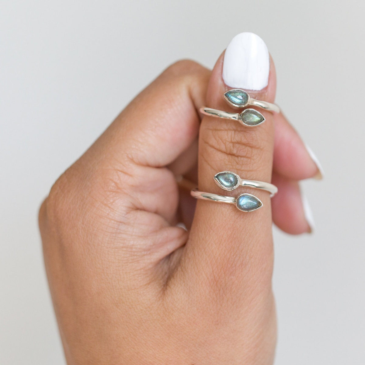 Pear Labradorite Adjustable Sterling Silver Ring