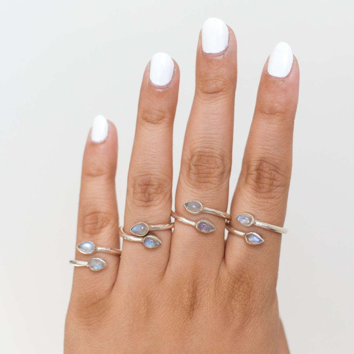 Pear Rainbow Moonstone Adjustable Sterling Silver Ring