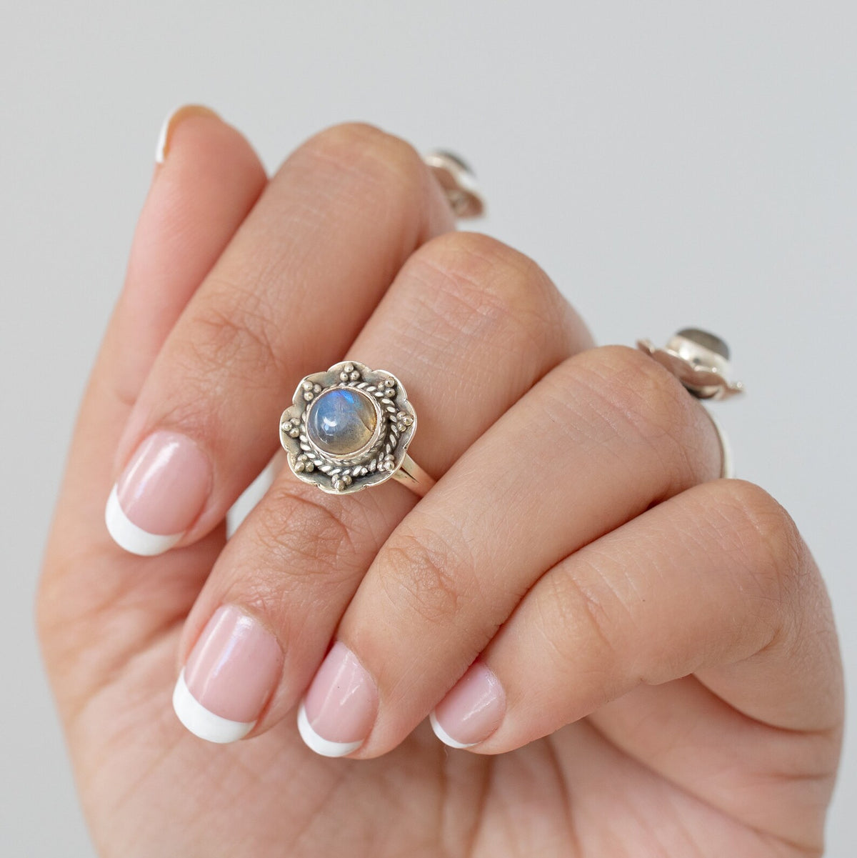 Natural Labradorite Botanical Ring in Sterling Silver
